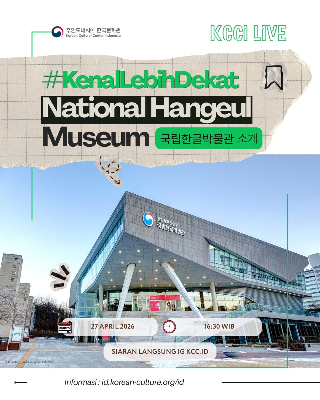 Poster KCCI Live '#KenalLebihDekat National Hangeul Museum'