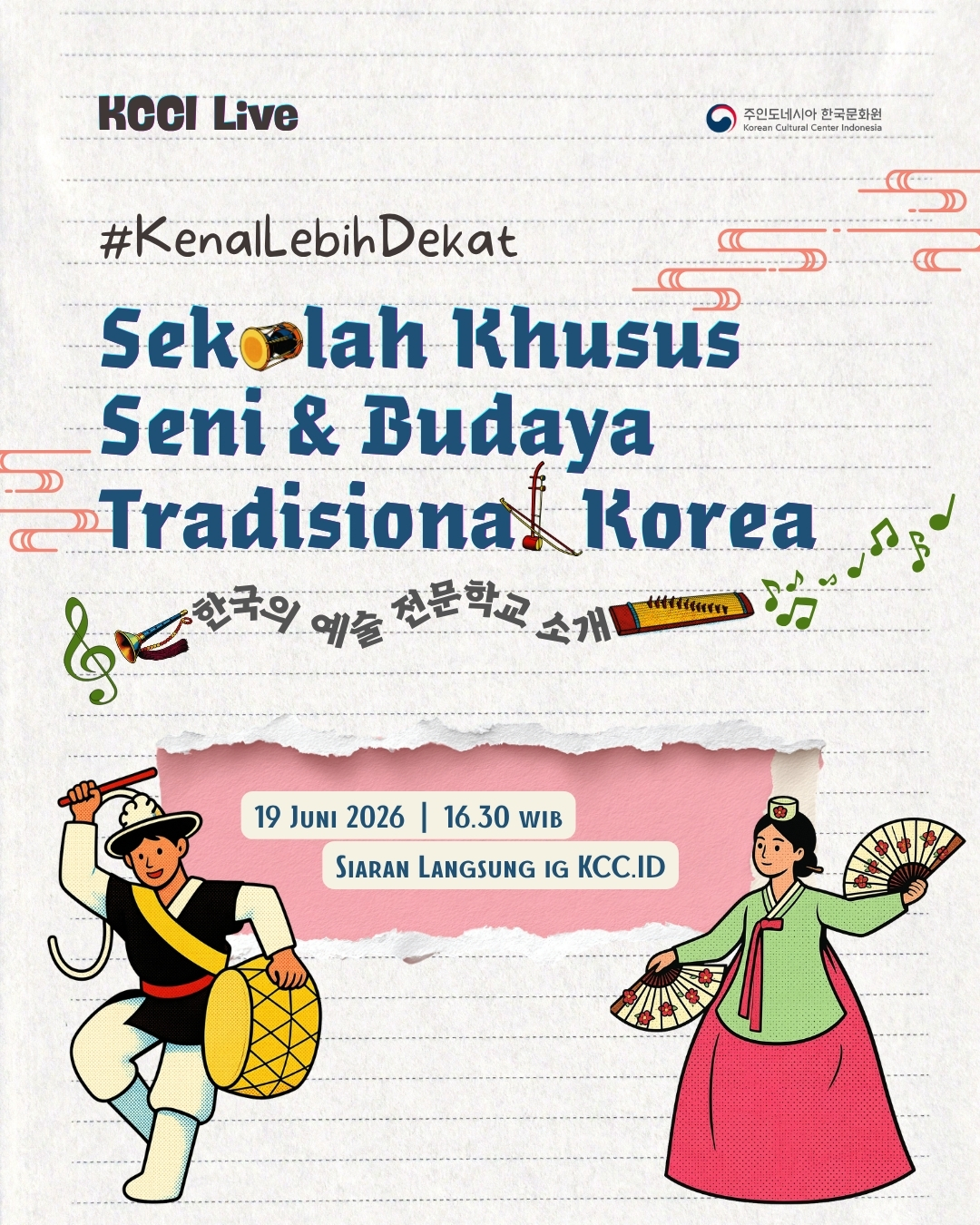 Poster KCCI Live '#KenalLebihDekat Sekolah Khusus Seni & Budaya Tradisional Korea'