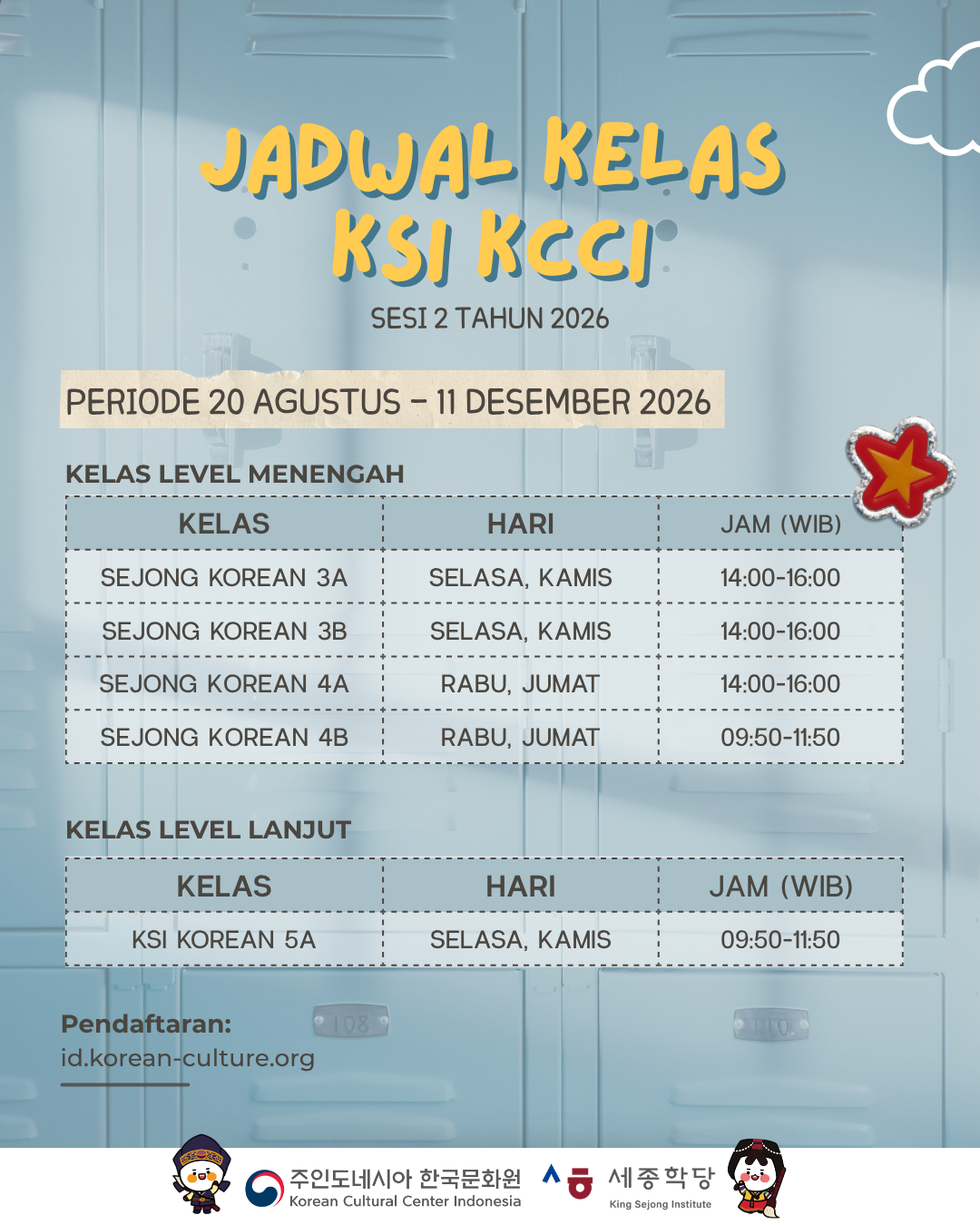 KELAS BAHASA KOREA KSI KCCI SESI 2 TAHUN 2026